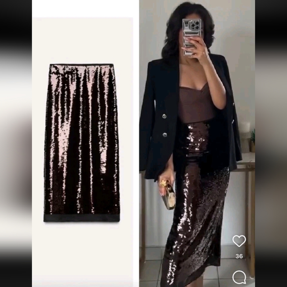 ZARA SEQUIN MIDI SKIRT
